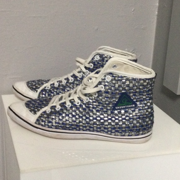 GREENTOUCH blue, white, and shimmery silver weave high tops 6 1/2 - Picture 3 of 5